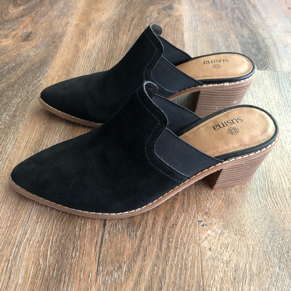 ladies black suede mules